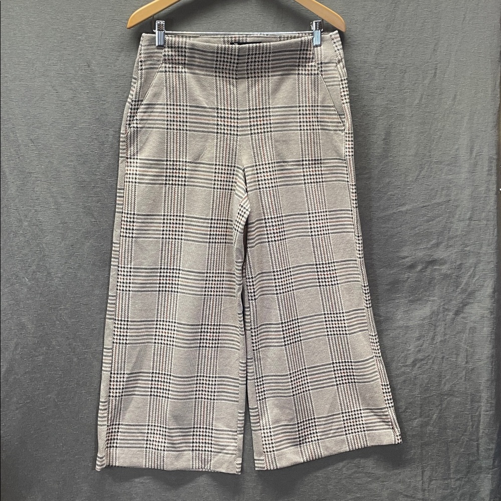 Jules & Leopold Brown and Cream Knit Fabric cropped wide leg pants